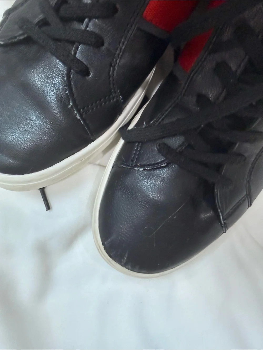 Aldo Black Leather Sneakers with Red Panels